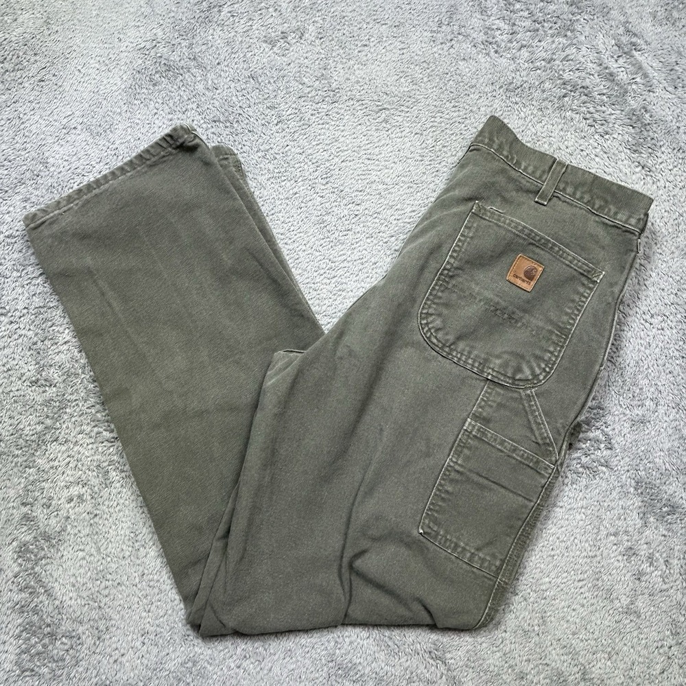 Carhartt Pants Mens 36x34 Moss Green Carpenter Dungaree Canvas Duck B11 MOS
